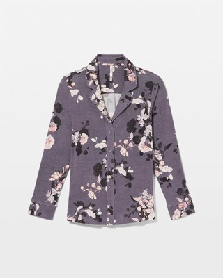 Long-Sleeve Printed Notch Collar Pajama Top click to view larger image.