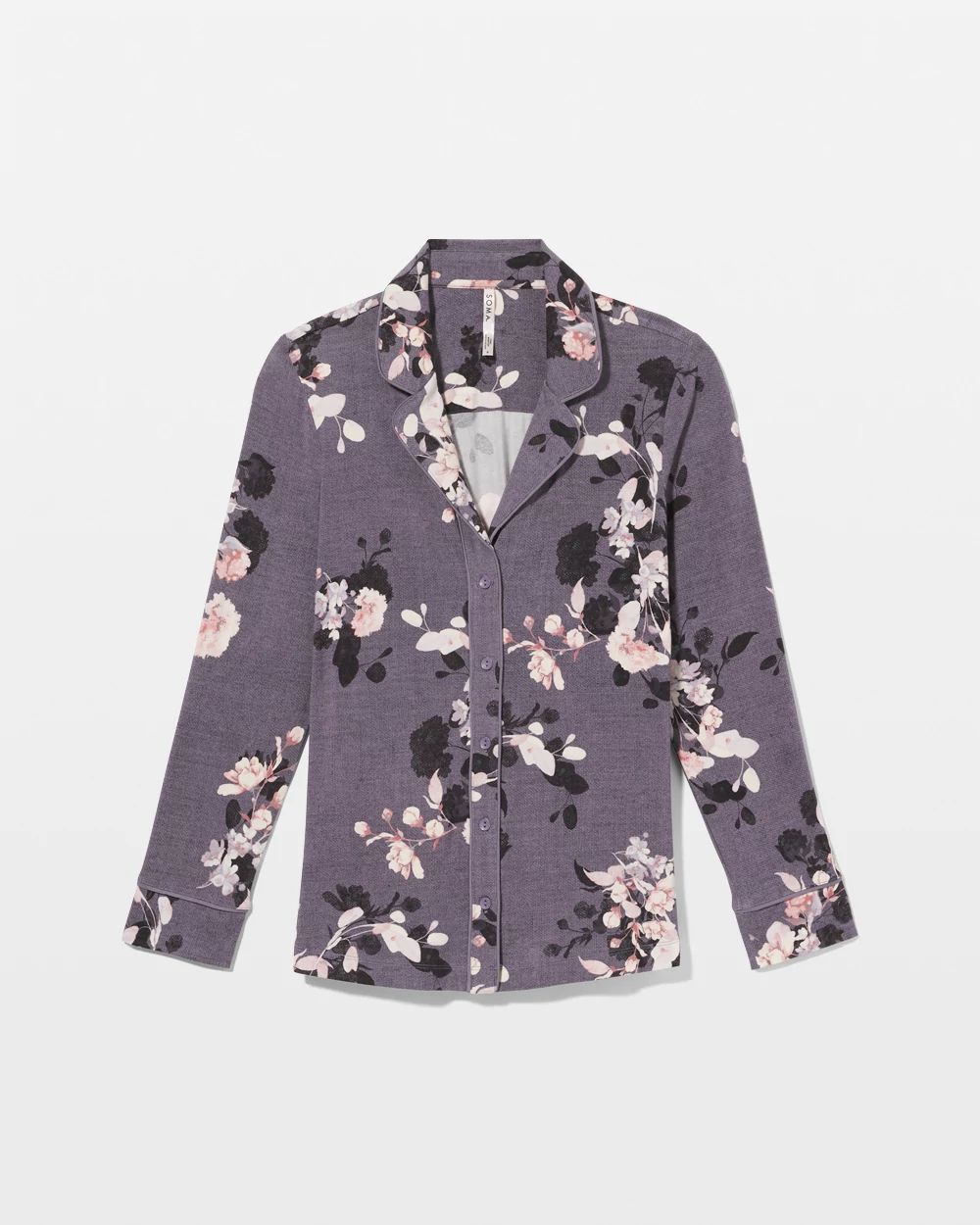 Long-Sleeve Printed Notch Collar Pajama Top click to view larger image.