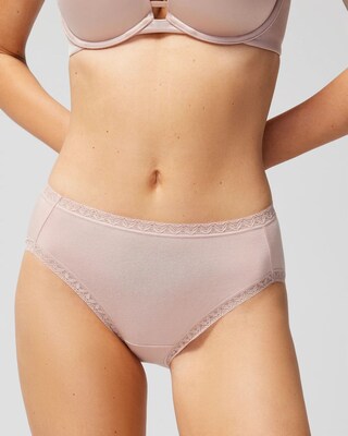 Cotton High-Leg Brief Panty with Lace Trim