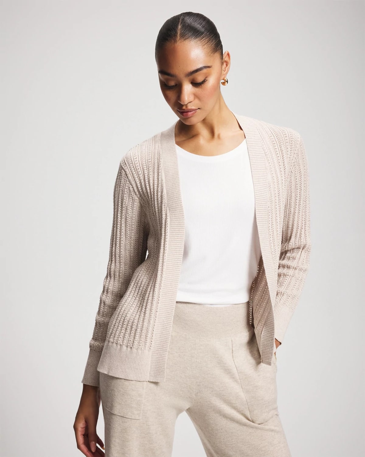 Soma Women's Pointelle Sweater Wrap In Ivory Size Xs | In Heather Shell
