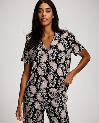 Short Sleeve Notch Collar Pajama Top