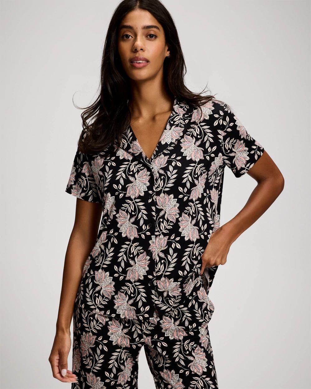 Cool Nights Short Sleeve Notch Collar Pajama Top