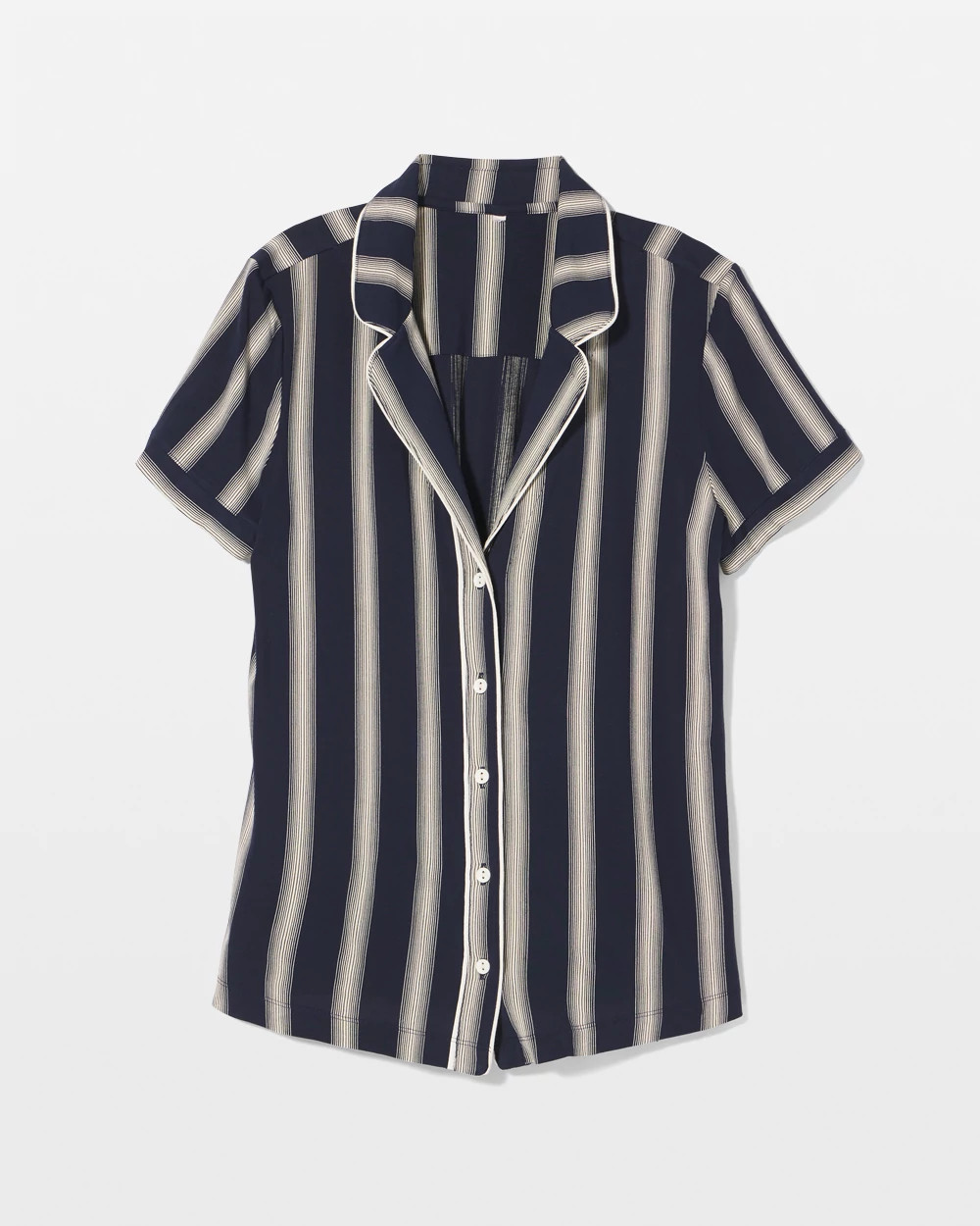 Piped Short Sleeve Notch Collar Pajama Top