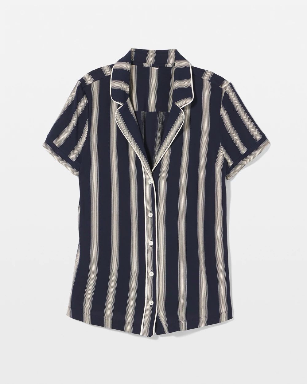 Cool Nights Piped Short Sleeve Notch Collar Pajama Top