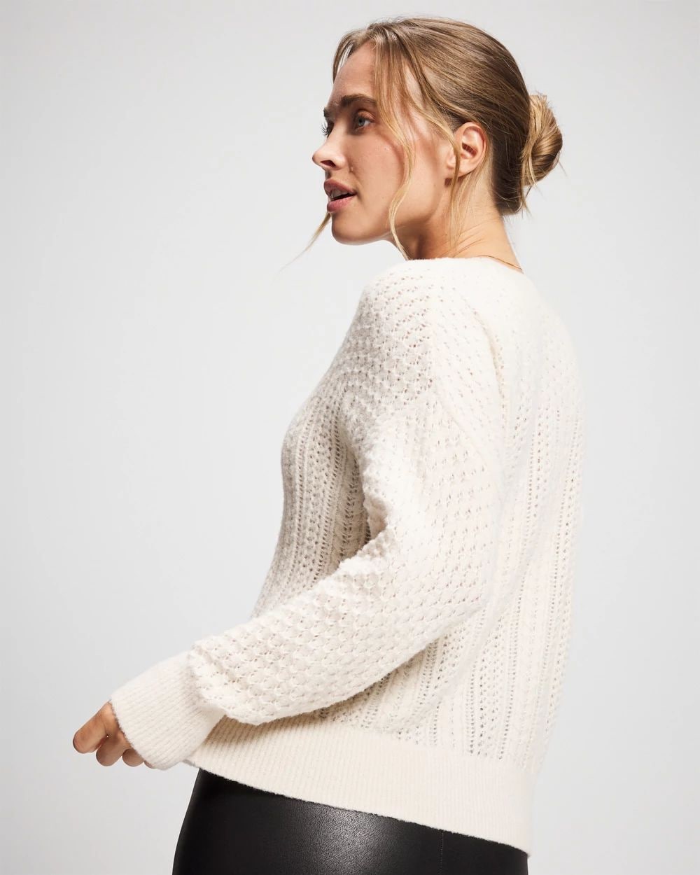 Mix Stitch Crew Neck Sweater click to view larger image.