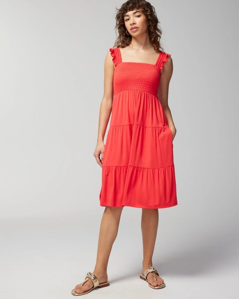 Soft Jersey Smocked Flutter Sleeve Mini Bra Dress