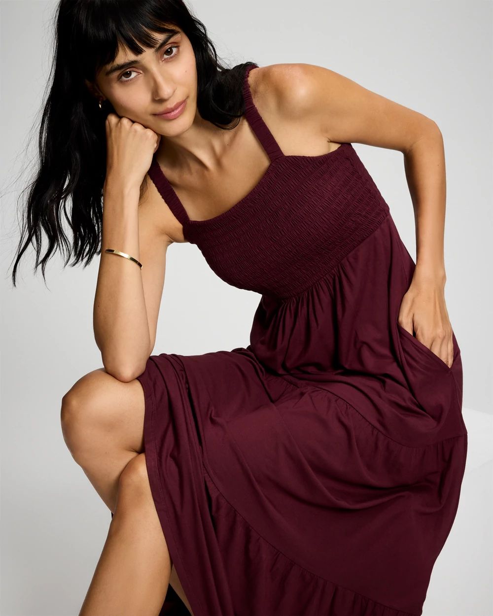 Soft Jersey Smocked Bodice Maxi Bra Dress