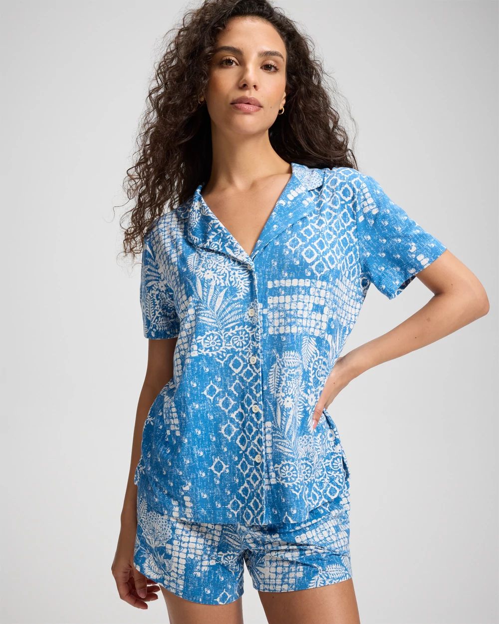 Cool Nights Short Sleeve Notch Collar Pajama Top