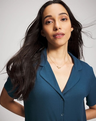 Rib Short Sleeve Notch Collar Pajama Top click to view larger image.