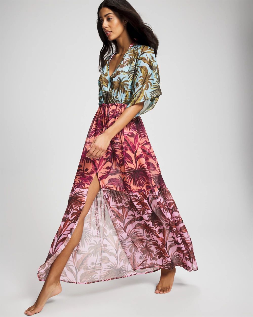 Bleu Rod Beattie White Lotus Chiffon Cover Up Dress click to view larger image.