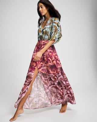 Bleu Rod Beattie White Lotus Chiffon Cover Up Dress click to view larger image.