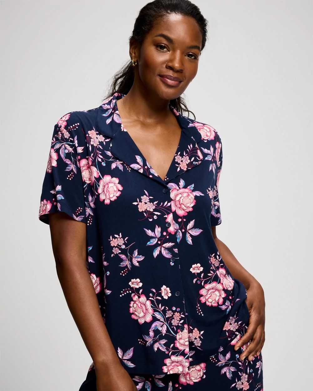 Short Sleeve Notch Collar Pajama Top click to view larger image.