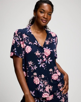 Short Sleeve Notch Collar Pajama Top click to view larger image.