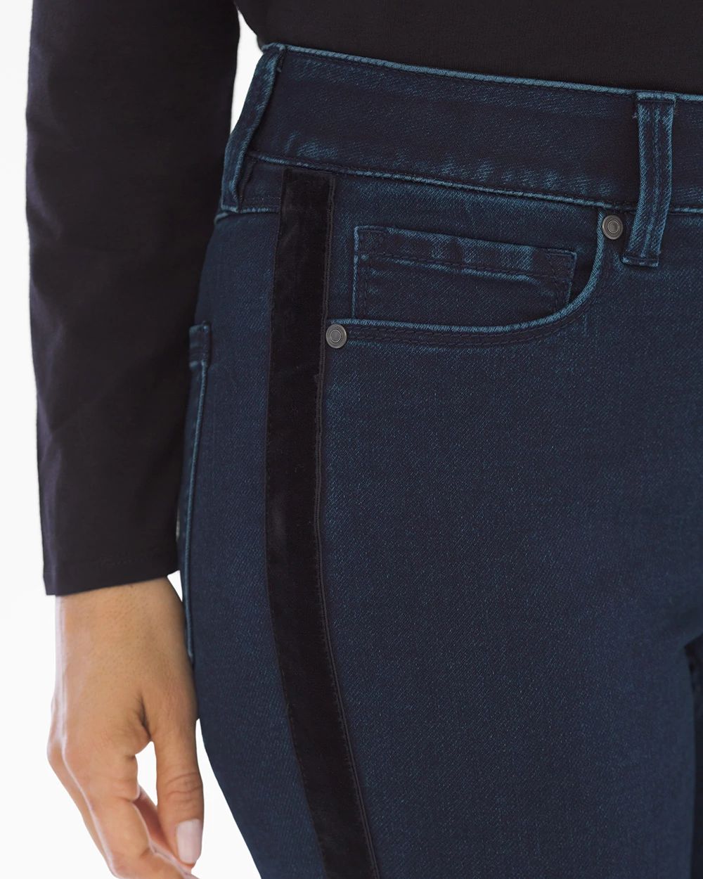 Slimming 5 Pocket Tuxedo Stripe Jeans Indigo