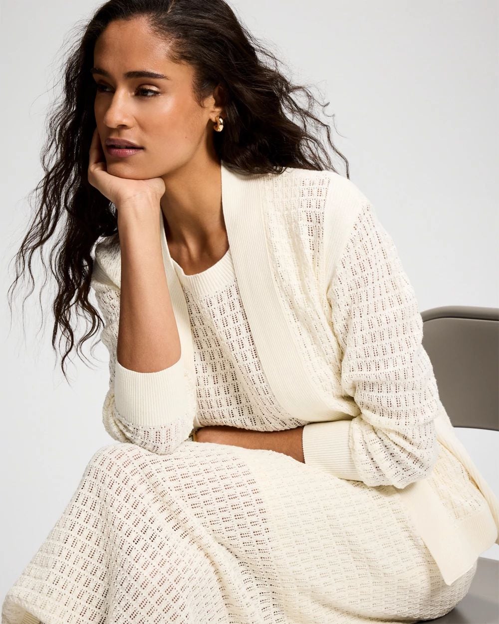 Cotton Pointelle Open Sweater Wrap click to view larger image.