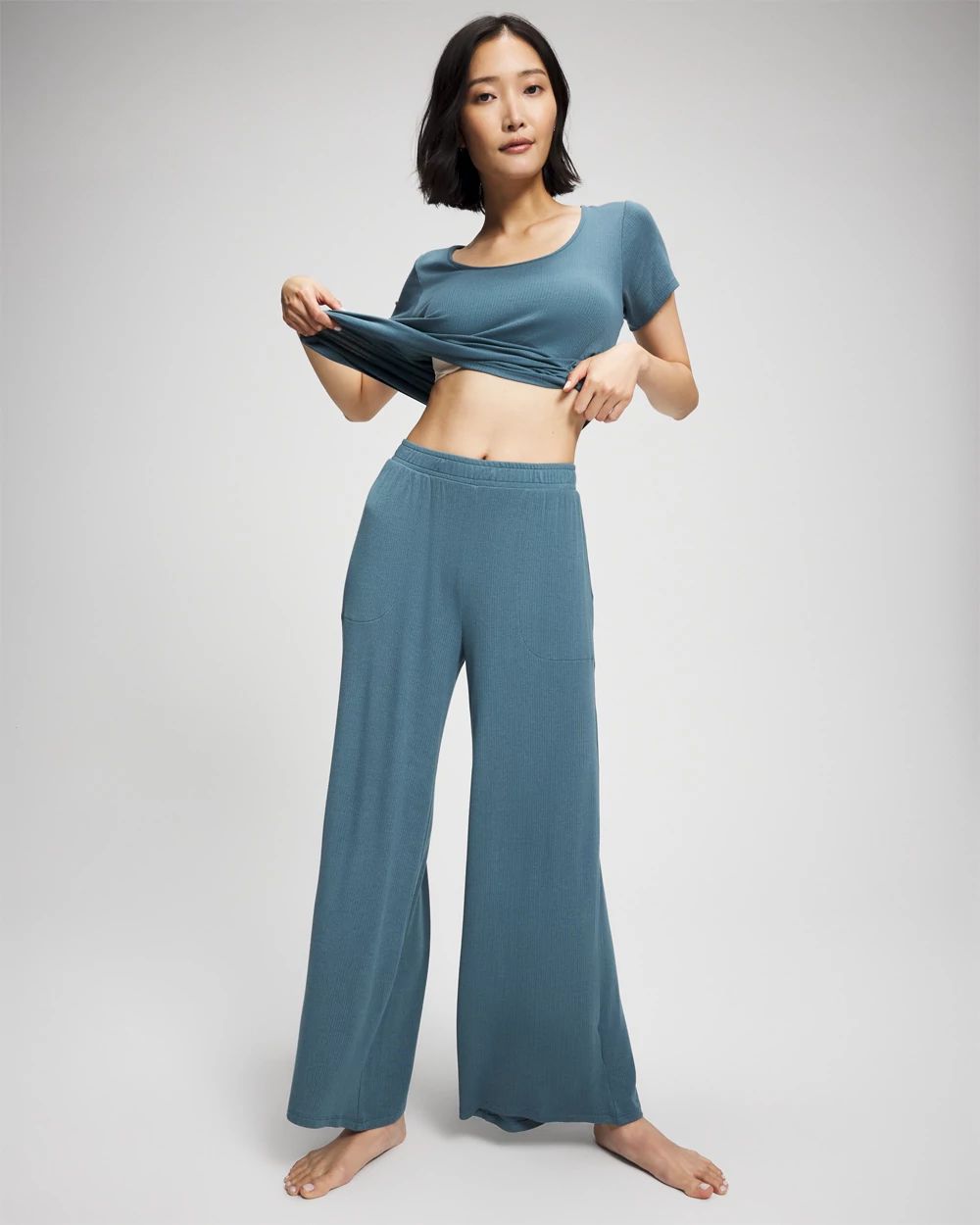 Lightweight Rib Knit Wide Leg Pajama Pants