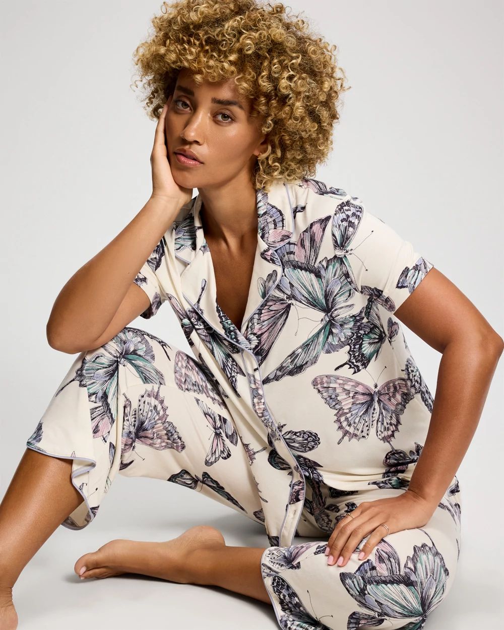 Short Sleeve Notch Collar Pajama Top click to view larger image.