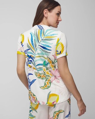 Piped Short Sleeve Notch Collar Pajama Top click to view larger image.