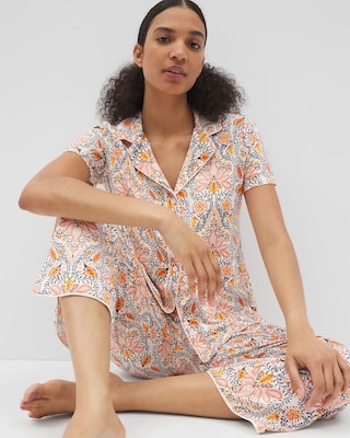 Piped Short Sleeve Notch Collar Pajama Top click to view larger image.
