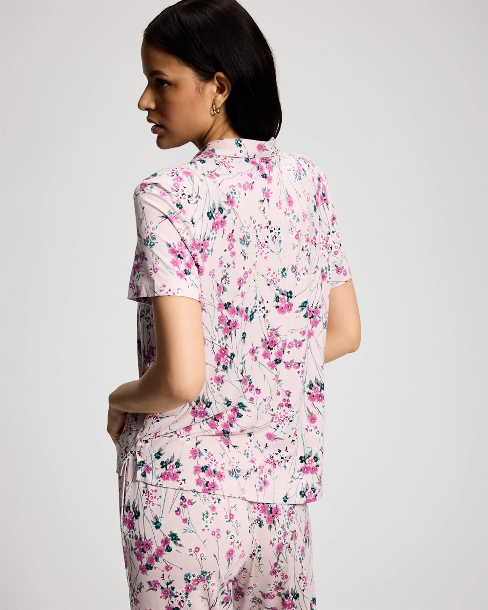 Short Sleeve Notch Collar Pajama Top