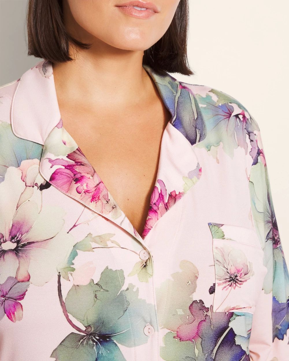 Long-Sleeve Notch Collar Pajama Top