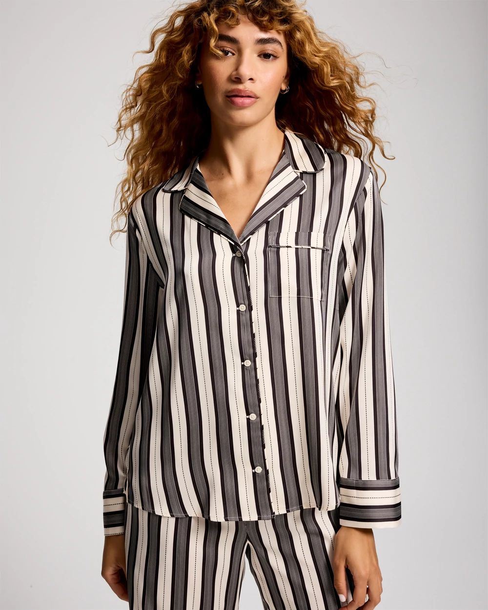 Satin Long Sleeve Notch Collar Pajama Top
