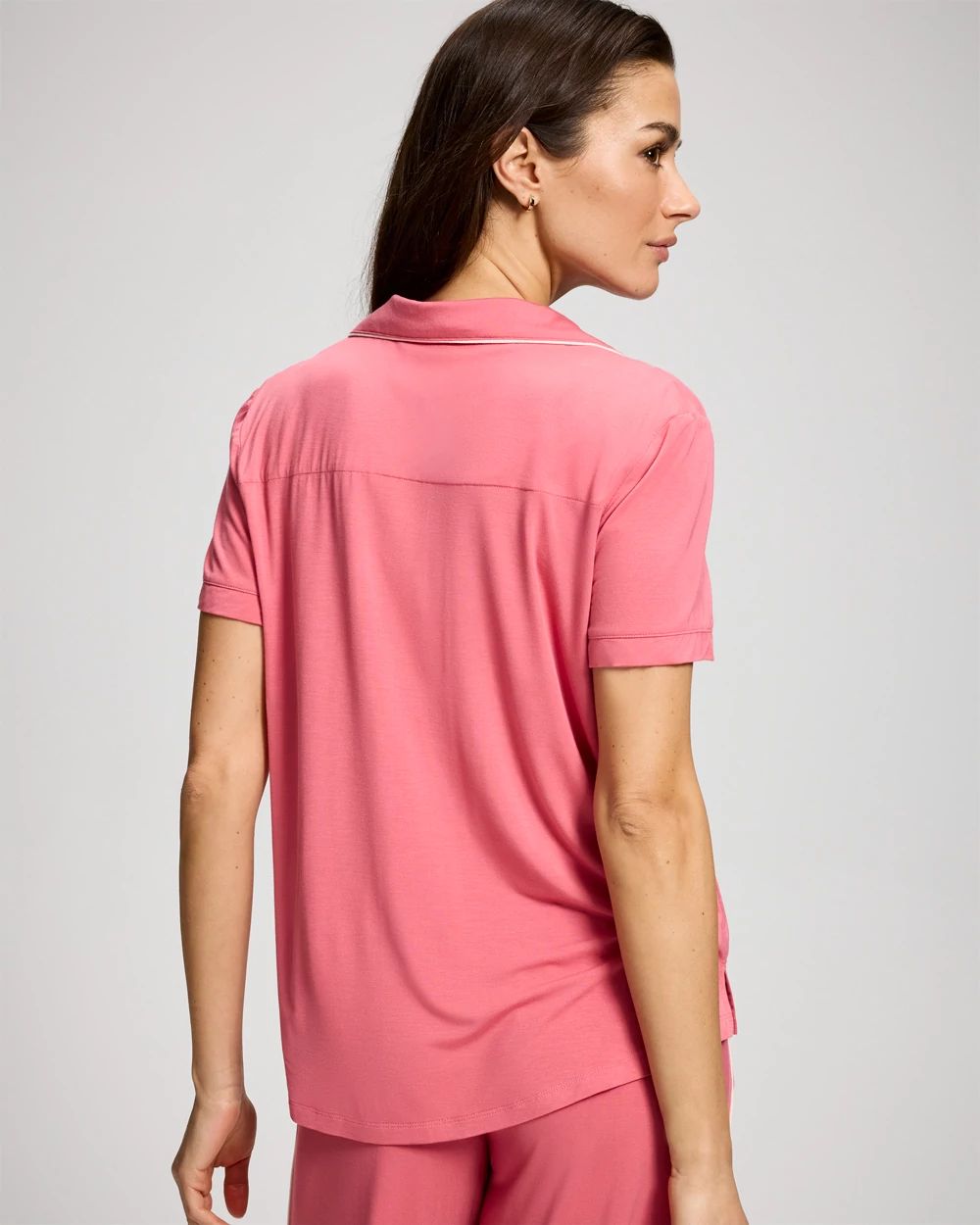 Cool Nights Piped Short Sleeve Notch Collar Pajama Top