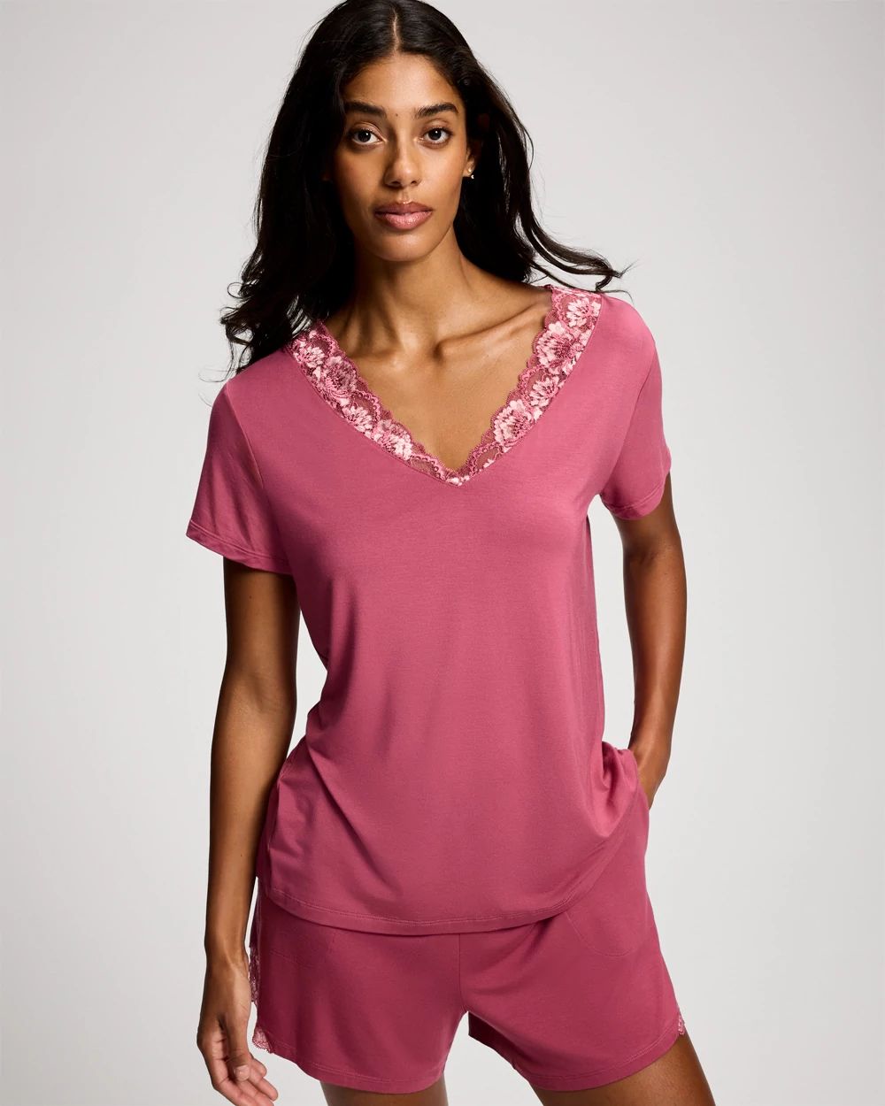 Cool Nights Romantic Lace Short Sleeve Pajama Top