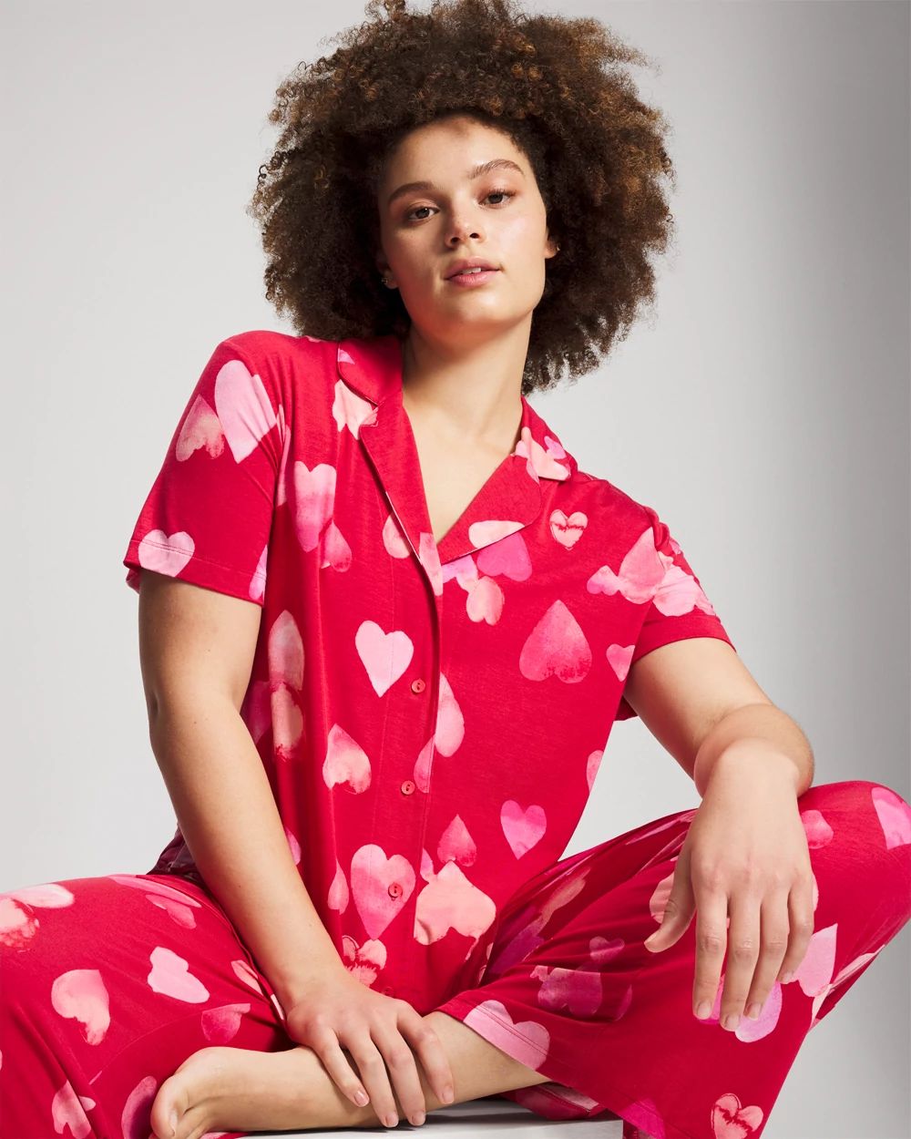 Short Sleeve Notch Collar Pajama Top click to view larger image.