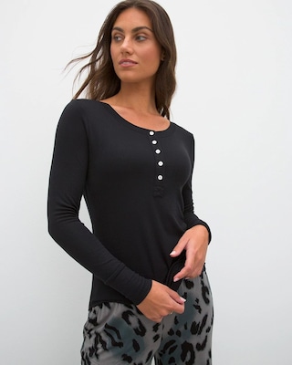 Ribbed Long Sleeve Henley Pajama Top