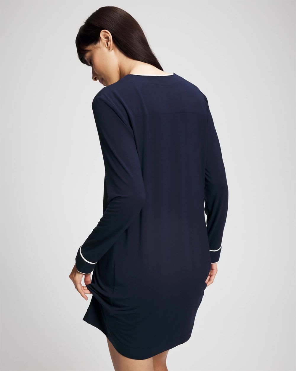 Cool Nights Piped Long-Sleeve Sleepshirt