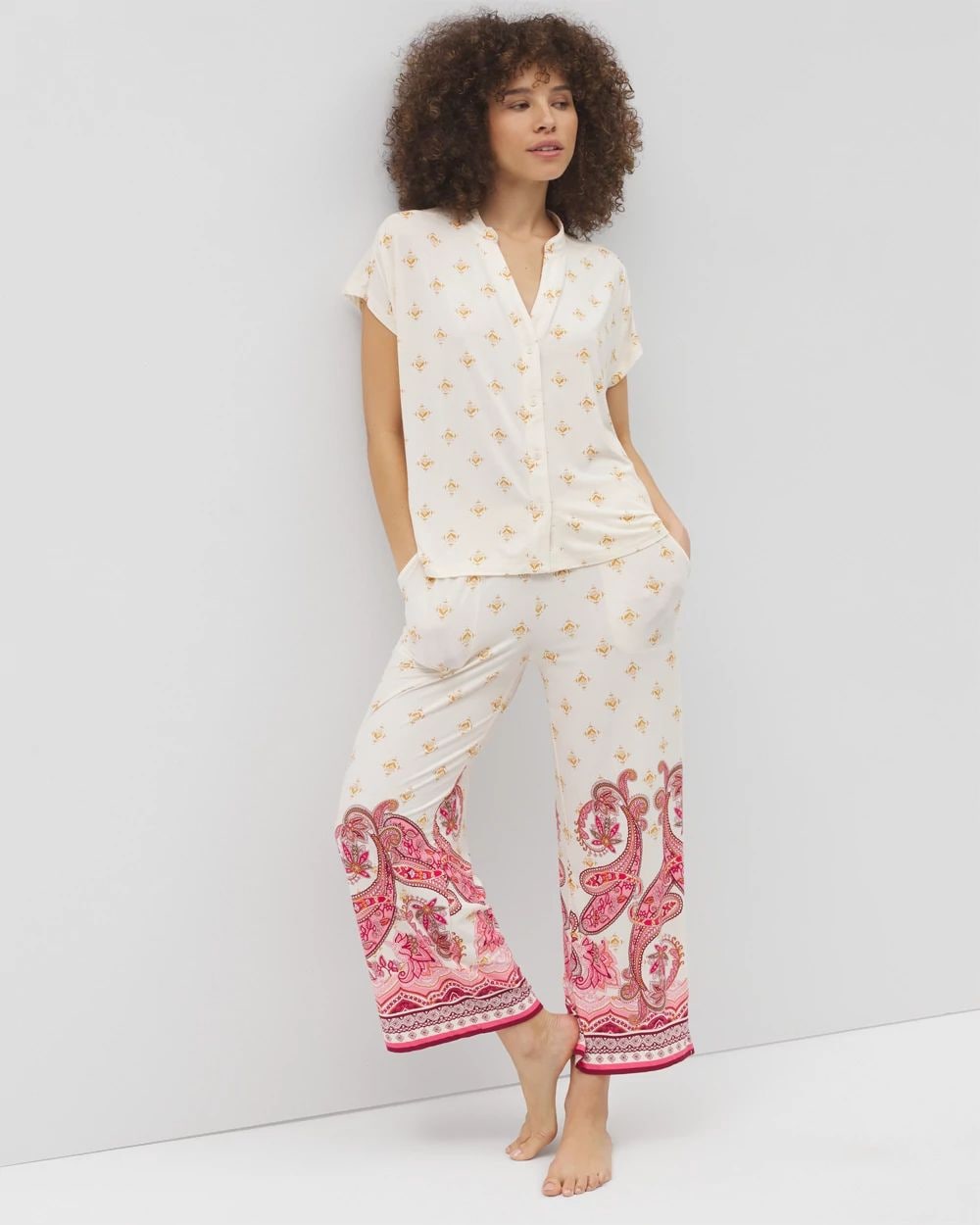 Mandarin Collar Short Sleeve Pajama Top click to view larger image.