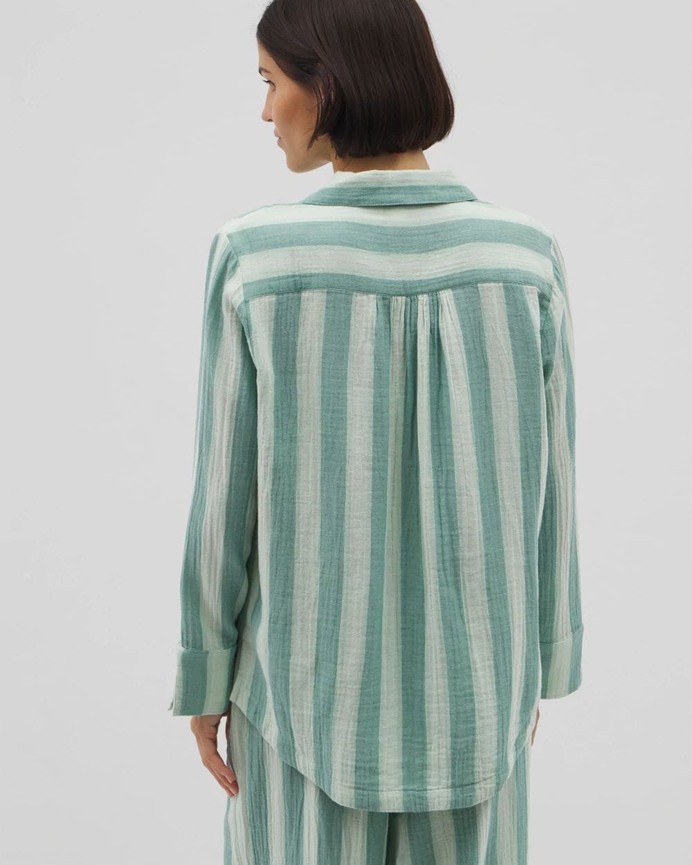 Cotton Gauze Long Sleeve Notch Collar Pajama Top
