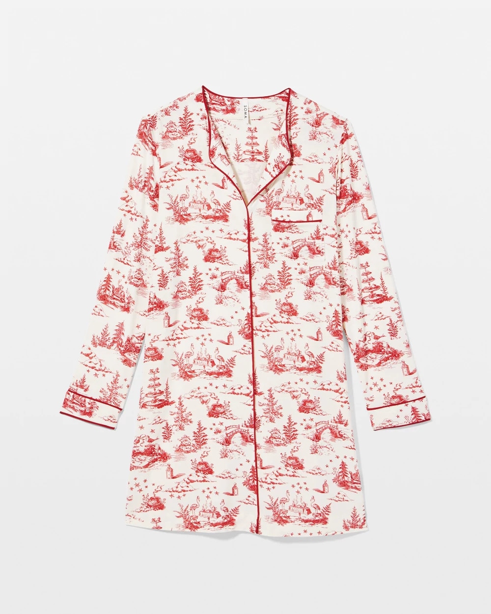 Piped Long-Sleeve Sleepshirt