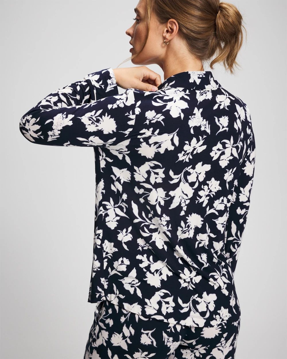 Long-Sleeve Printed Notch Collar Pajama Top click to view larger image.