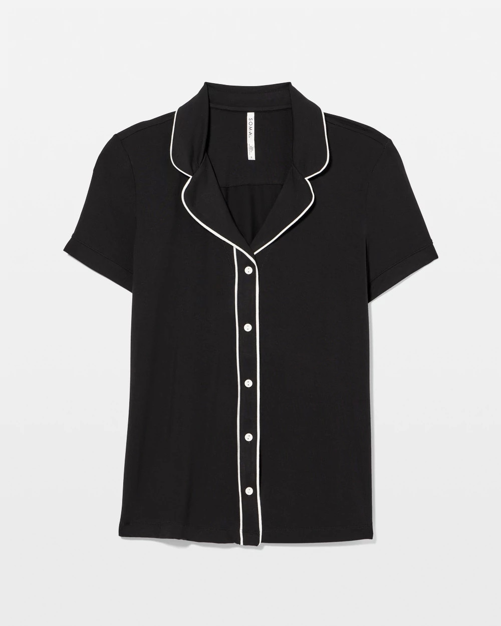 Solid Short Sleeve Notch Collar Pajama Top