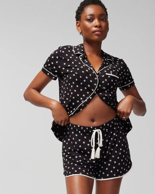 Short-Sleeve Notch Collar Pajama Top