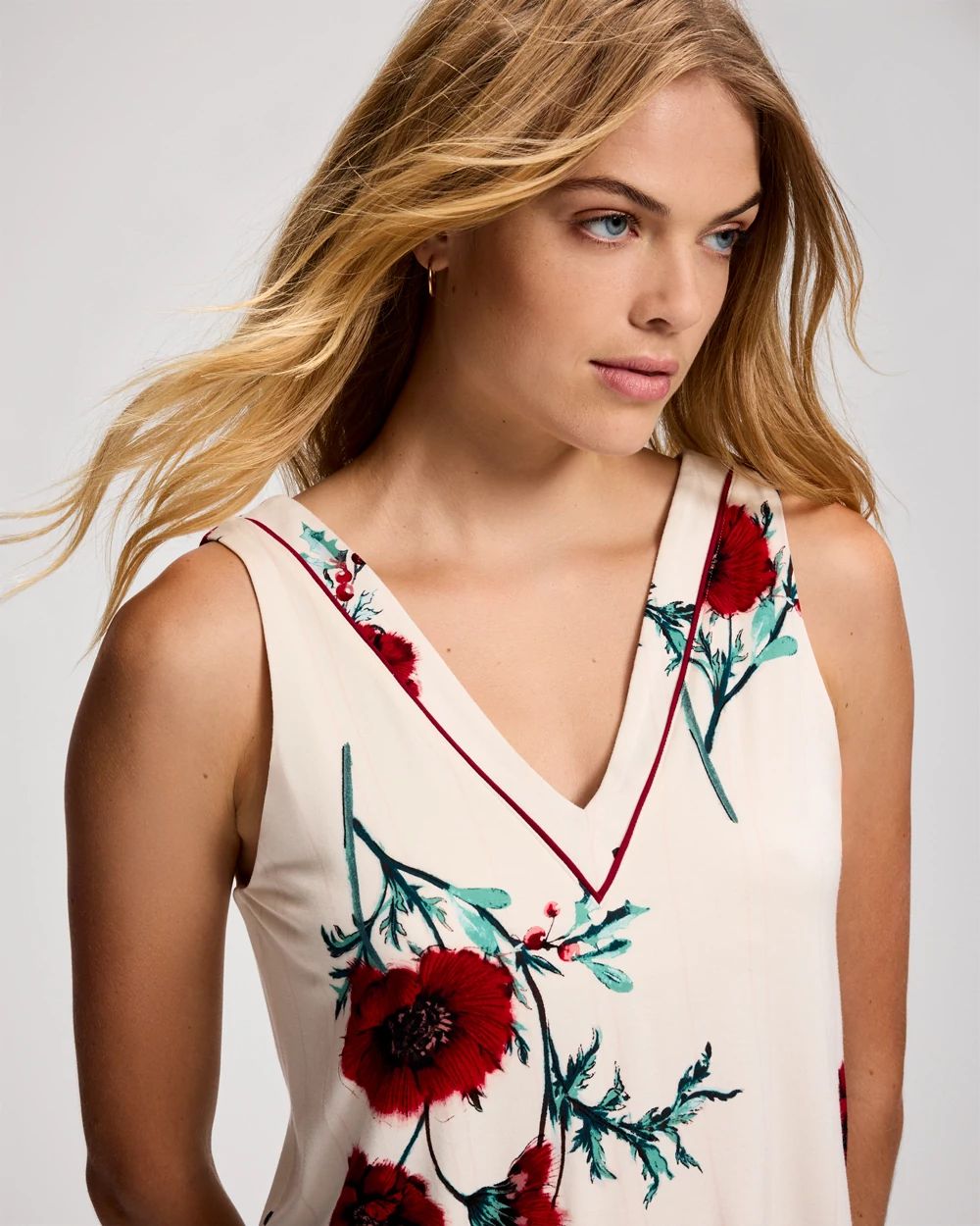 Piped Notch Collar Pajama Tank Top click to view larger image.