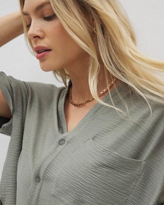 Crinkle Knit Relaxed Button-Up Top click to view larger image.