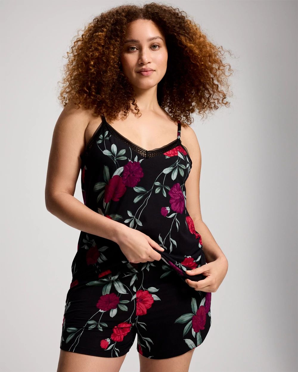 Cool Nights Lace Trim Pajama Cami with Shelf Bra