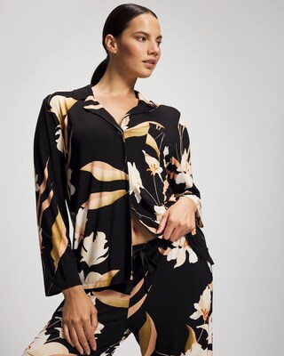 Long-Sleeve Notch Collar Pajama Top