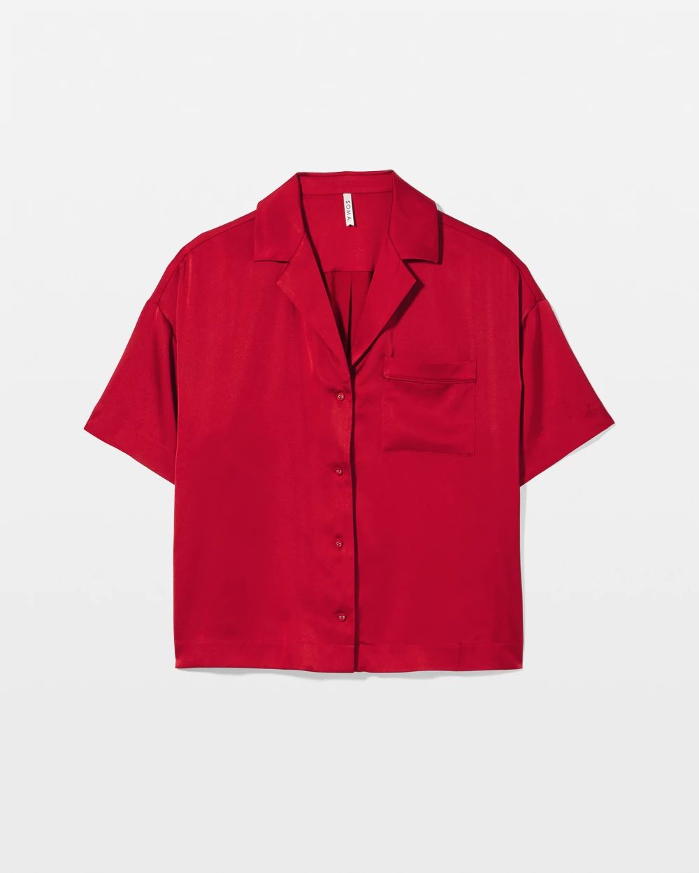 Satin Short Sleeve Notch Collar Pajama Top