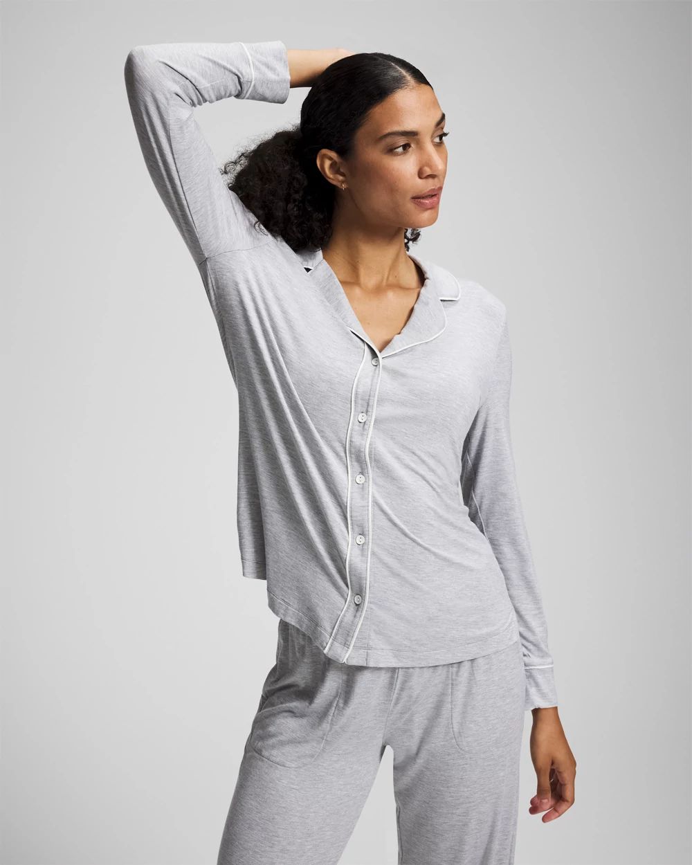 Long-Sleeve Notch Collar Pajama Top