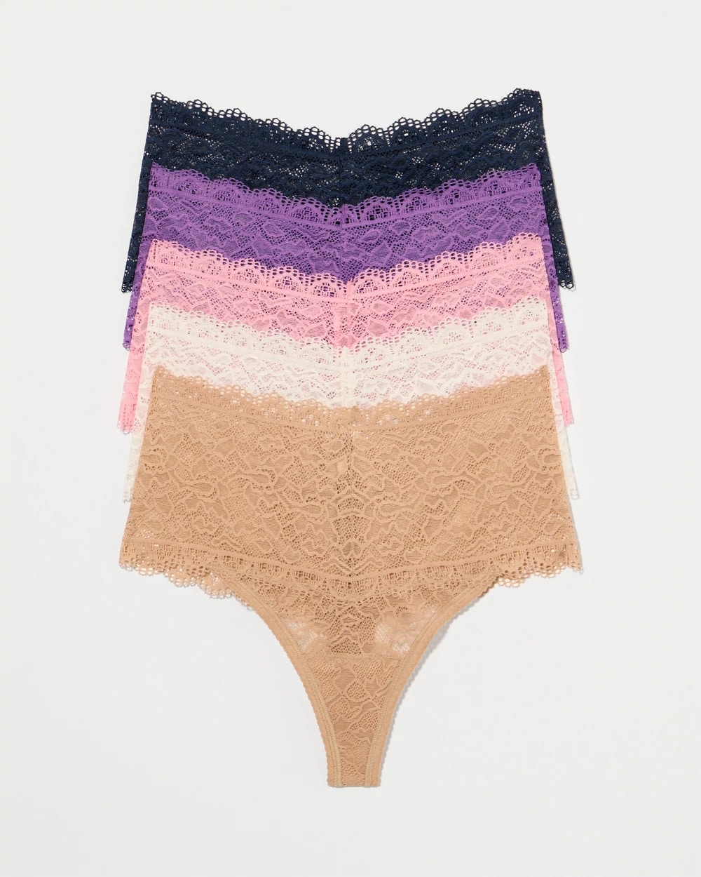High-Waist Thong Panty with Enchanting Lace 5 Pack