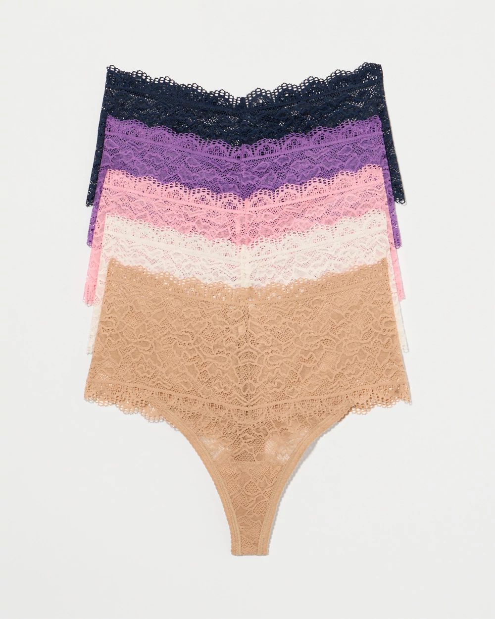 Embraceable High-Waist Thong Panty with Enchanting Lace 5 Pack