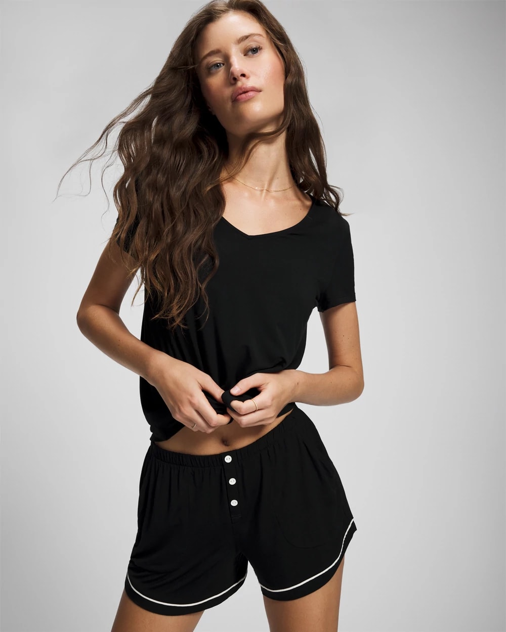 Solid Piped Pajama Shorts