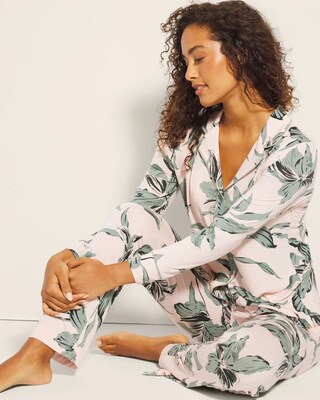 Long-Sleeve Printed Notch Collar Pajama Top click to view larger image.