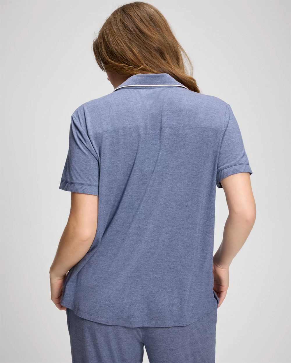 Cool Nights Piped Short Sleeve Notch Collar Pajama Top