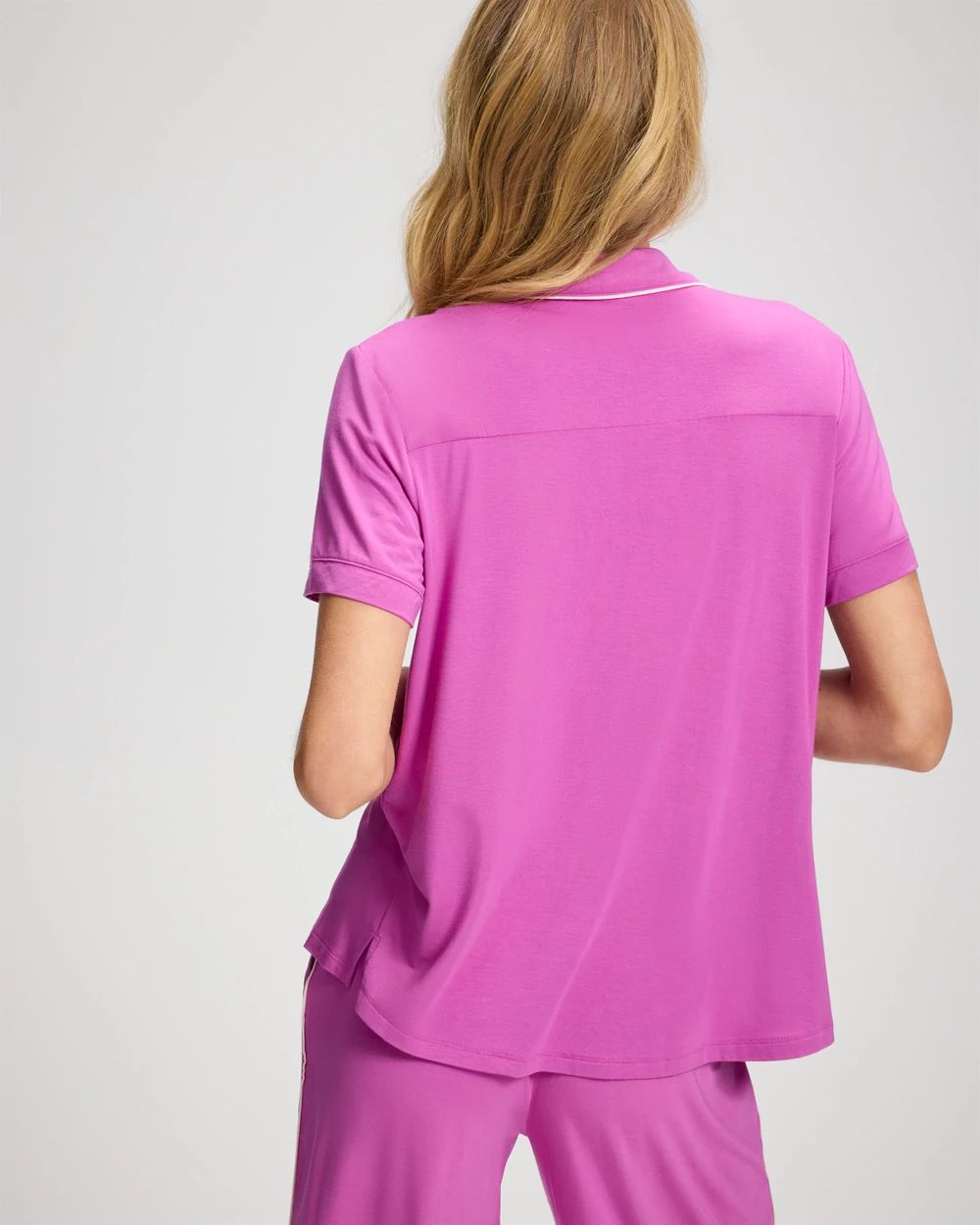 Cool Nights Piped Short Sleeve Notch Collar Pajama Top