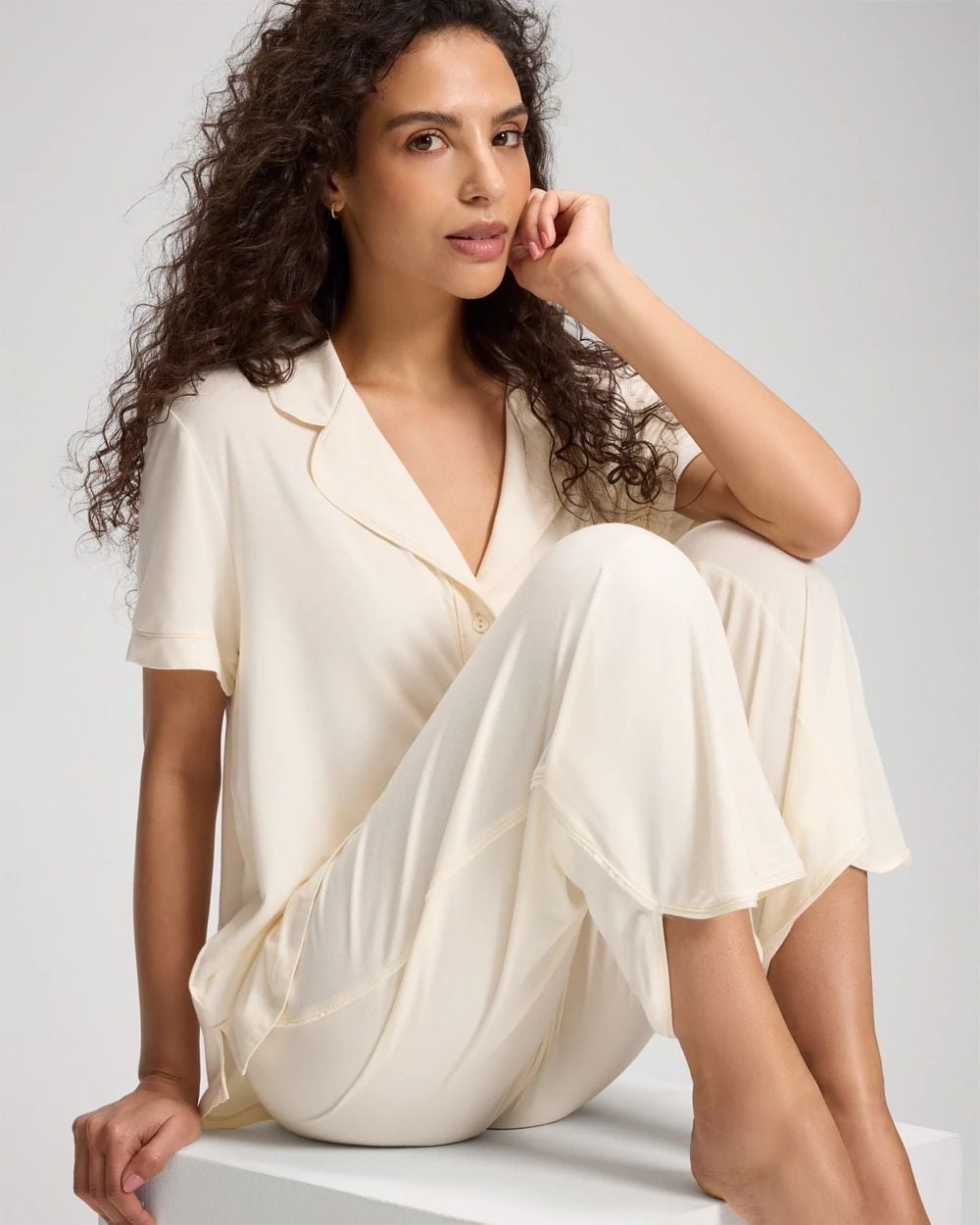 Solid Piped Crop Pajama Pant click to view larger image.